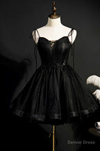 Black Lace Up Backless A Line Short Homecoming Dresses