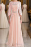 Pink Rhinestone Half Sleeve A Line Long Mother of the Bride Dresses