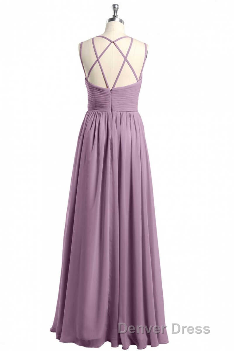 Burgundy Chiffon Spaghetti Straps A Line Long Bridesmaid Dresses