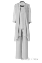 Three-Piece Pink Chiffon Half Sleeve Mother of the Bride Pant Suits