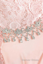 Pink Rhinestone Half Sleeve A Line Long Mother of the Bride Dresses