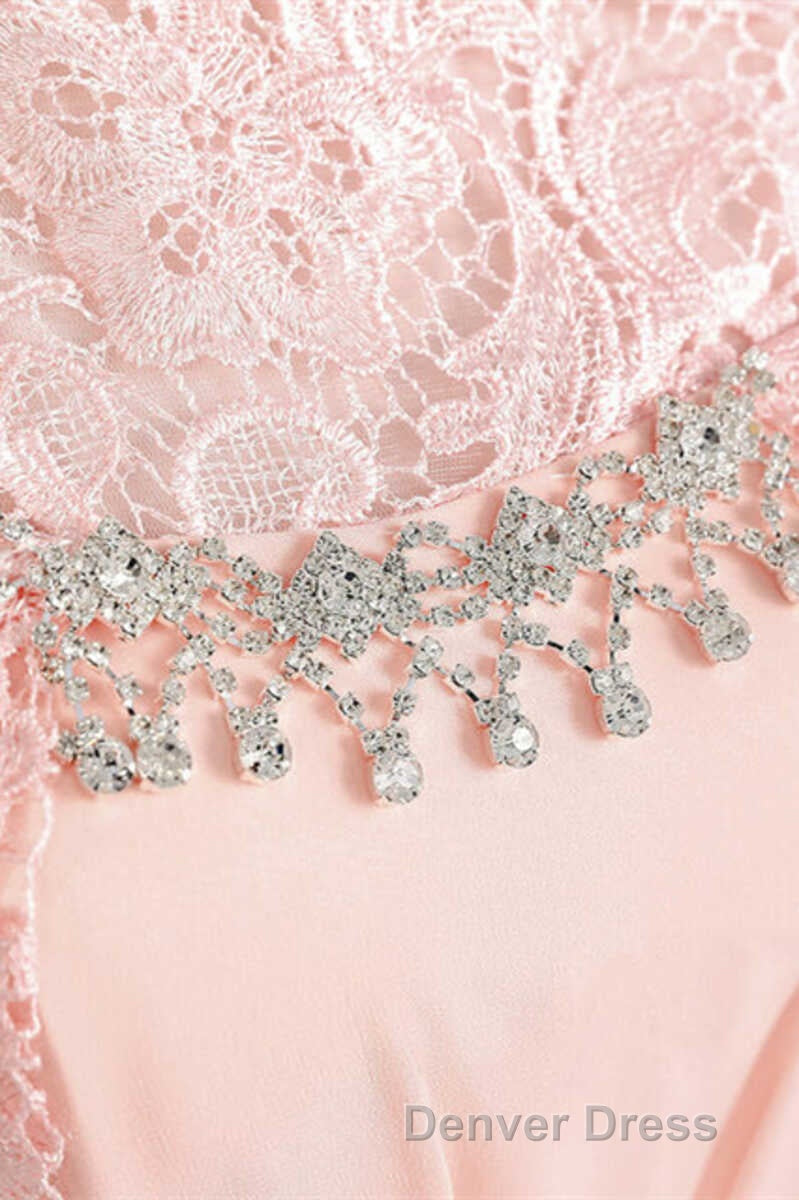 Pink Rhinestone Half Sleeve A Line Long Mother of the Bride Dresses
