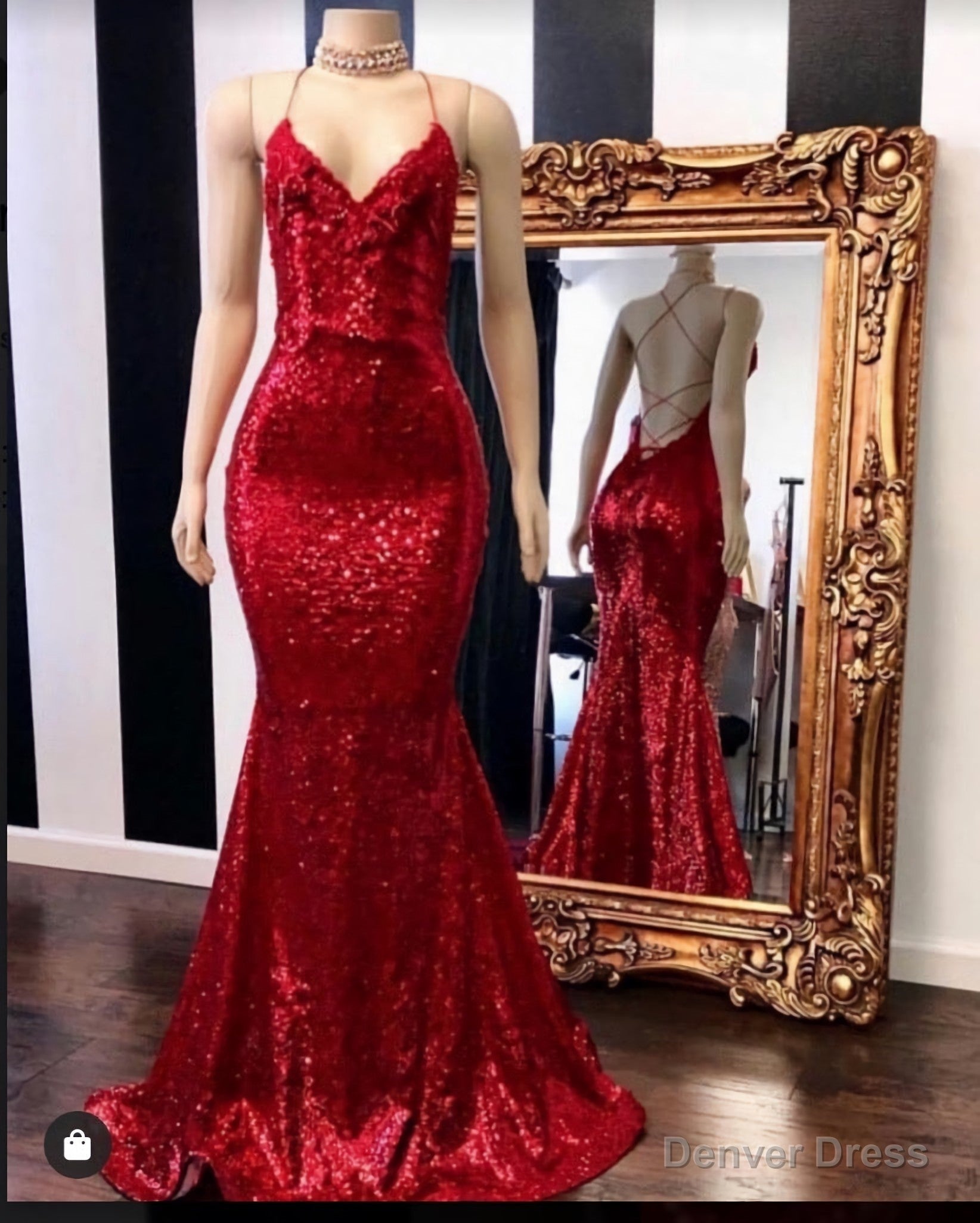 2025 Sexy Halter Sequins Red Mermaid Prom Dresses Main image