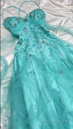 1950S Inspired Baby Princess Blue Prom Dress - Shimmering Sequins Tulle & Satin Ballgown For Formal Events