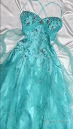 1950S Inspired Baby Princess Blue Prom Dresses Shimmering Sequins Tulle & Satin BallGowns For Prom Events