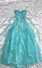 1950S Inspired Baby Princess Blue Prom Dress - Shimmering Sequins Tulle & Satin Ballgown For Formal Events