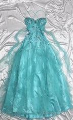 1950S Inspired Baby Princess Blue Prom Dresses Shimmering Sequins Tulle & Satin BallGowns For Prom Events