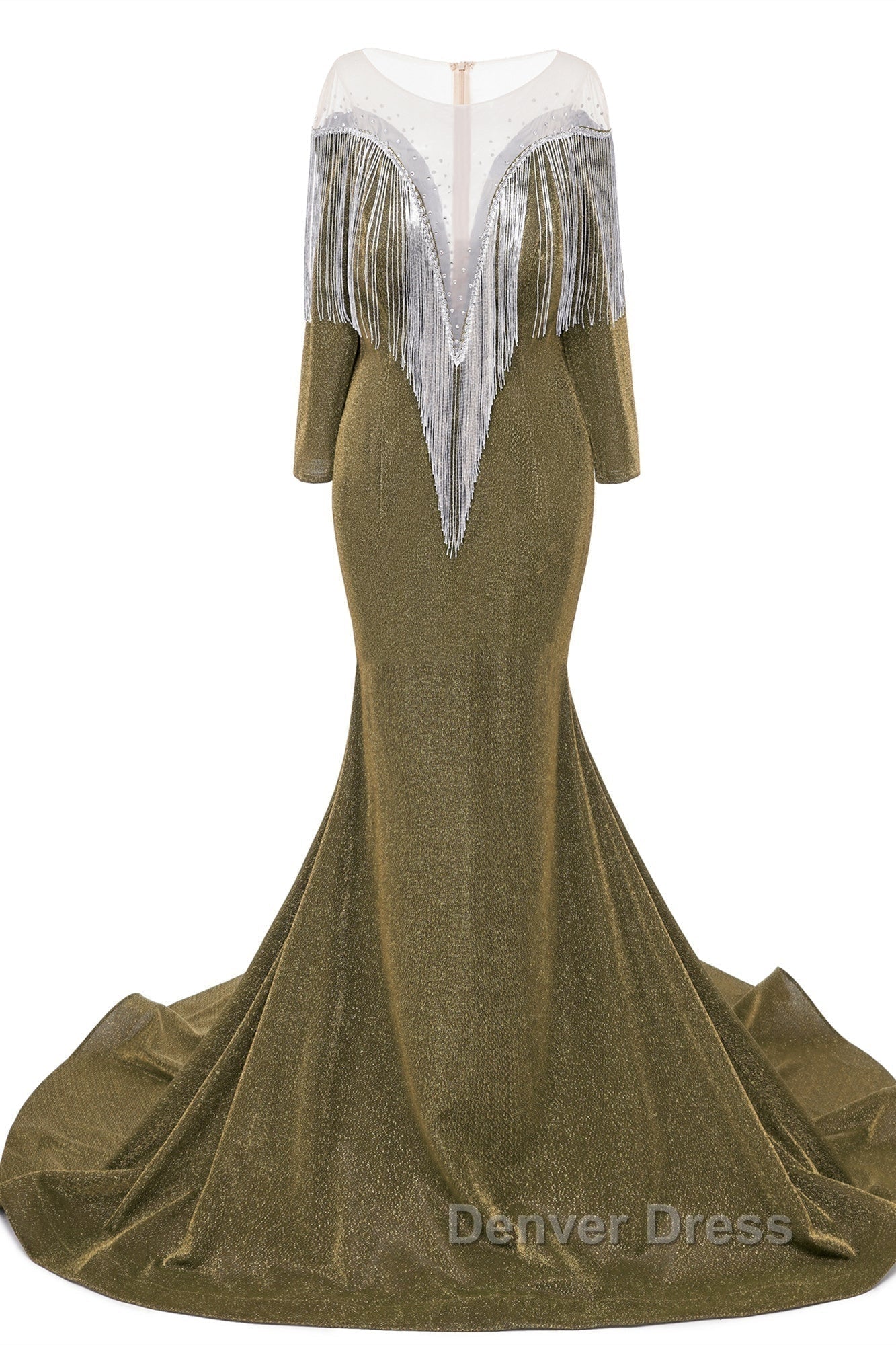 Deep V-neck Shiny Royal Blue Long sleeves Mermaid Prom Dresses