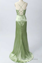 Pink Scoop Neck Lace-Up Back Long Formal Dresses with Slit