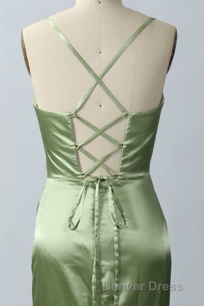 Pink Scoop Neck Lace-Up Back Long Formal Dresses with Slit