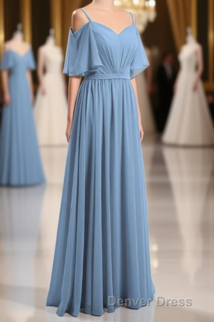 Dusty Blue Chiffon Cold Shoulder A Line Bridesmaid Dresses Main image