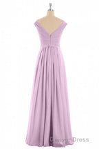 Dusty Purple Chiffon V Neck Backless A Line Long Bridesmaid Dresses