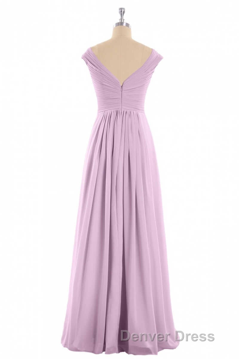 Dusty Purple Chiffon V Neck Backless A Line Long Bridesmaid Dresses