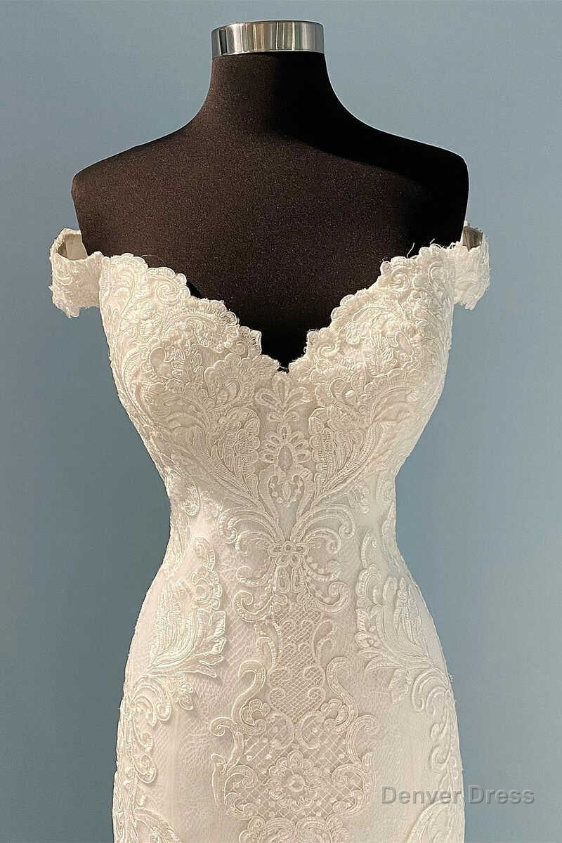 Long White Lace Off The Shoulder Mermaid Wedding Dresses Secondary image