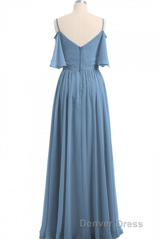 Dusty Blue Chiffon Cold Shoulder A Line Bridesmaid Dresses