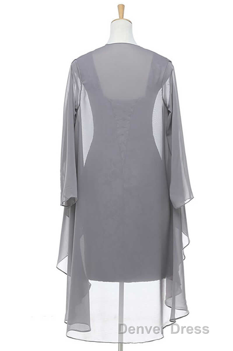 Two-Piece Grey Lace Short Mother of the Bride Dresses