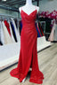 Red Sequin Lace Up Back Mermaid Long Prom Dresses with Slit