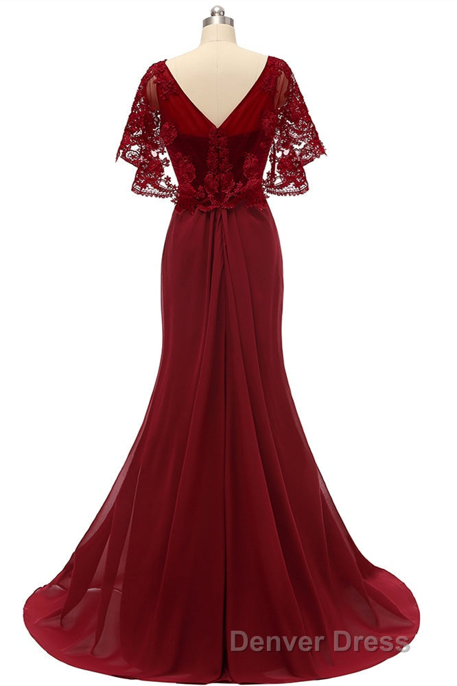 Mermaid Wine Red Ruffled Long Mother of the Bride Dresses Secondary image