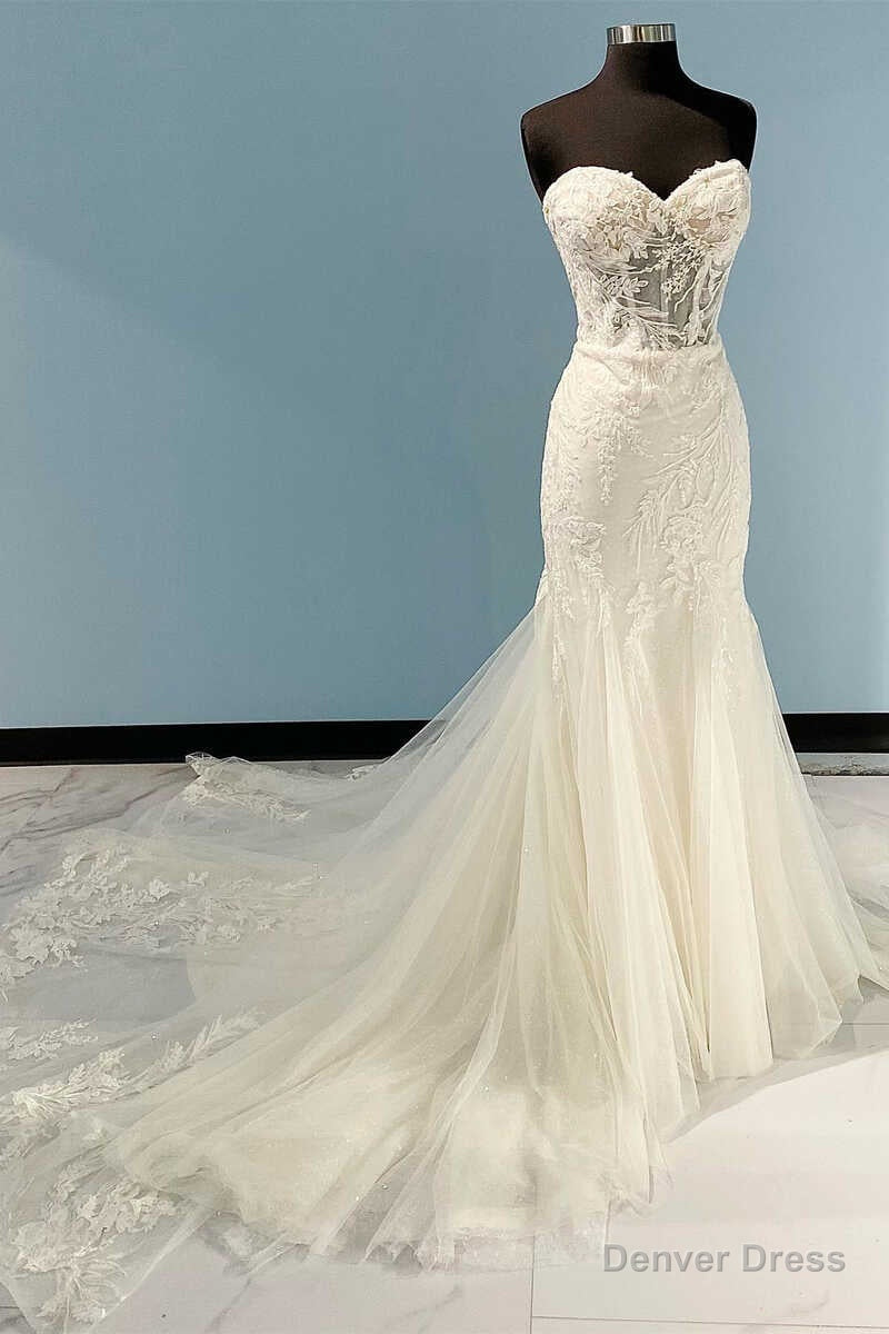 Princess White Sweetheart Appliques Mermaid Long Wedding Dresses Main image