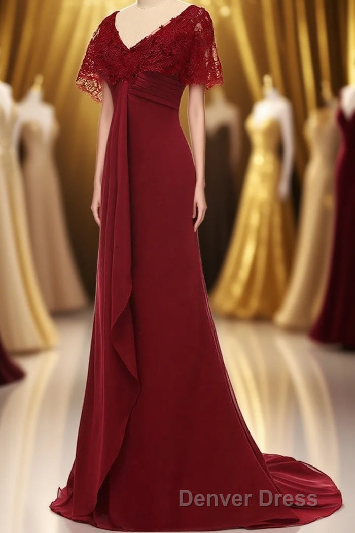 Mermaid Wine Red Ruffled Long Mother of the Bride Dresses Main image