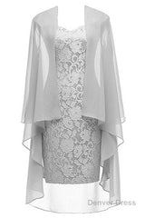 Two-Piece Grey Lace Short Mother of the Bride Dress