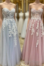 Tulle Floral Lace Sweetheart A-Line Prom Gown