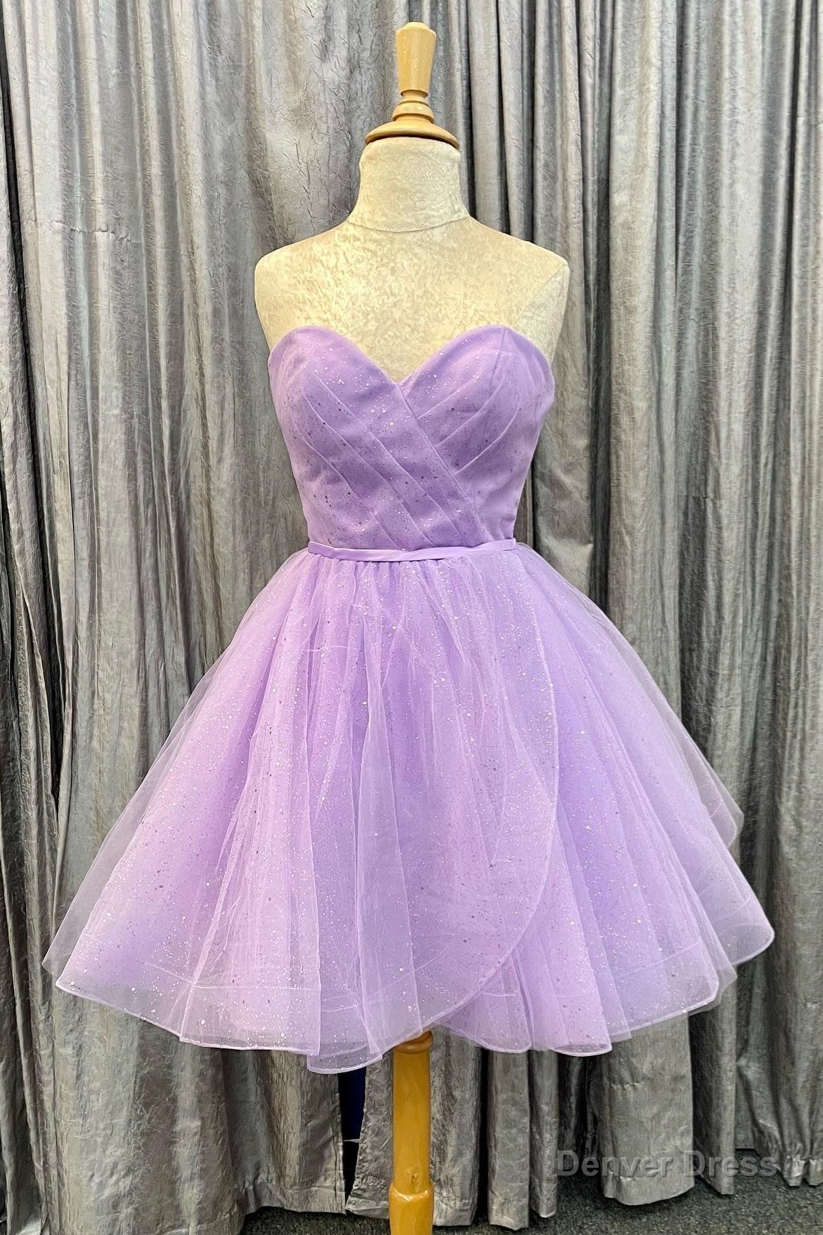 Lavender Faux-Wrap Strapless Sweetheart Pleated Tulle Homecoming Dress Main image
