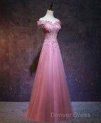 Burgundy Tulle Lace Off Shoulder Long Prom Dress, Burgundy Lace Prom Dresses