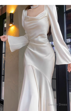 Elegant Mermaid Prom Dress Satin White Long Evening Dress