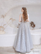 Gorgeous Beading High Neck Tulle Prom Dresses, With Cape Sleeves