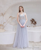 Luxury Blue Evening Dress, Long Evening Party Prom Dresses, A Line Prom Gown