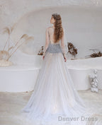 Champagne Prom Dresses Tulle Beading Luxury V Neck Long Sleeves Evening Dress 2025 Long Evening Party Dresses Women Robe De Luxe Femme Backless A Line Prom Gown