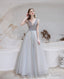 Elegant Prom Dress, Formal V Neck Short Sleeves Beaded Tulle Dresses, A Ling Floor Length