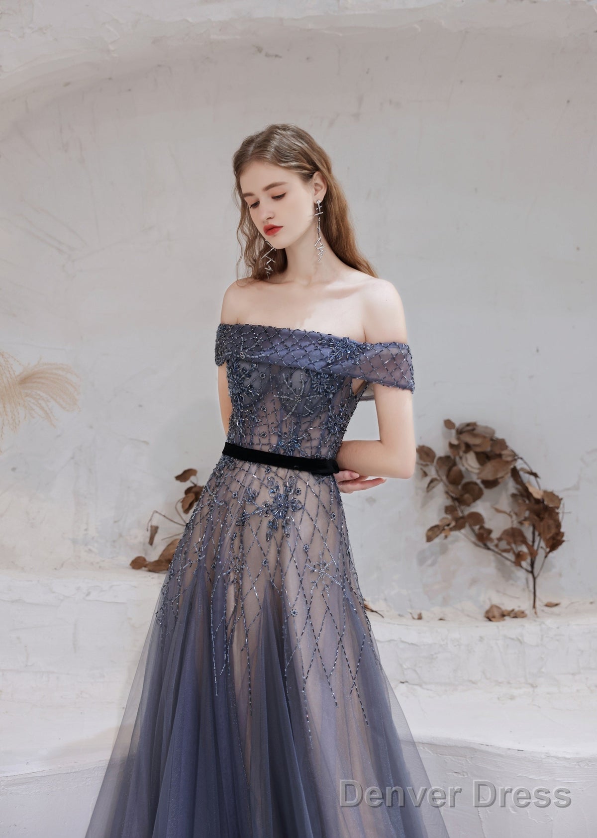 Prom Dress, Blue Prom Dress, A Line Bateau Neck Floor Length Short Sleeves Zipper Prom Dress, Pageant Dresses