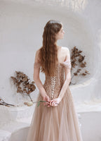 A Line Prom Dress Strapless Starlight Princess Champagne Prom Dress Long Prom Dresses