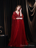 Luxury Burgundy Evening Dress, Long Evening Party Prom Dresses, A Line Prom Gown