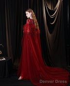 Luxury Burgundy Evening Dress, Long Evening Party Prom Dresses, A Line Prom Gown