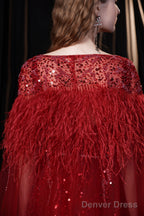 Luxury Burgundy Evening Dress, Long Evening Party Prom Dresses, A Line Prom Gown