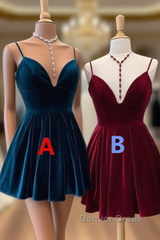 Velvet Homecoming Dresses Tie Back Straps Formal  Short Prom Dresses