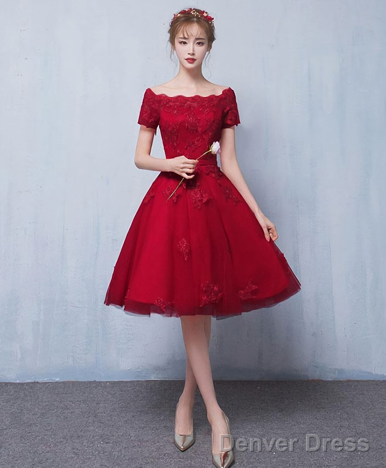 Burgundy Tulle Lace Short Prom Dress Burgundy Lace Homecoming Dress