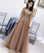 Champagne High Neck Tulle Lace Long Prom Dress Champagne Prom Dresses
