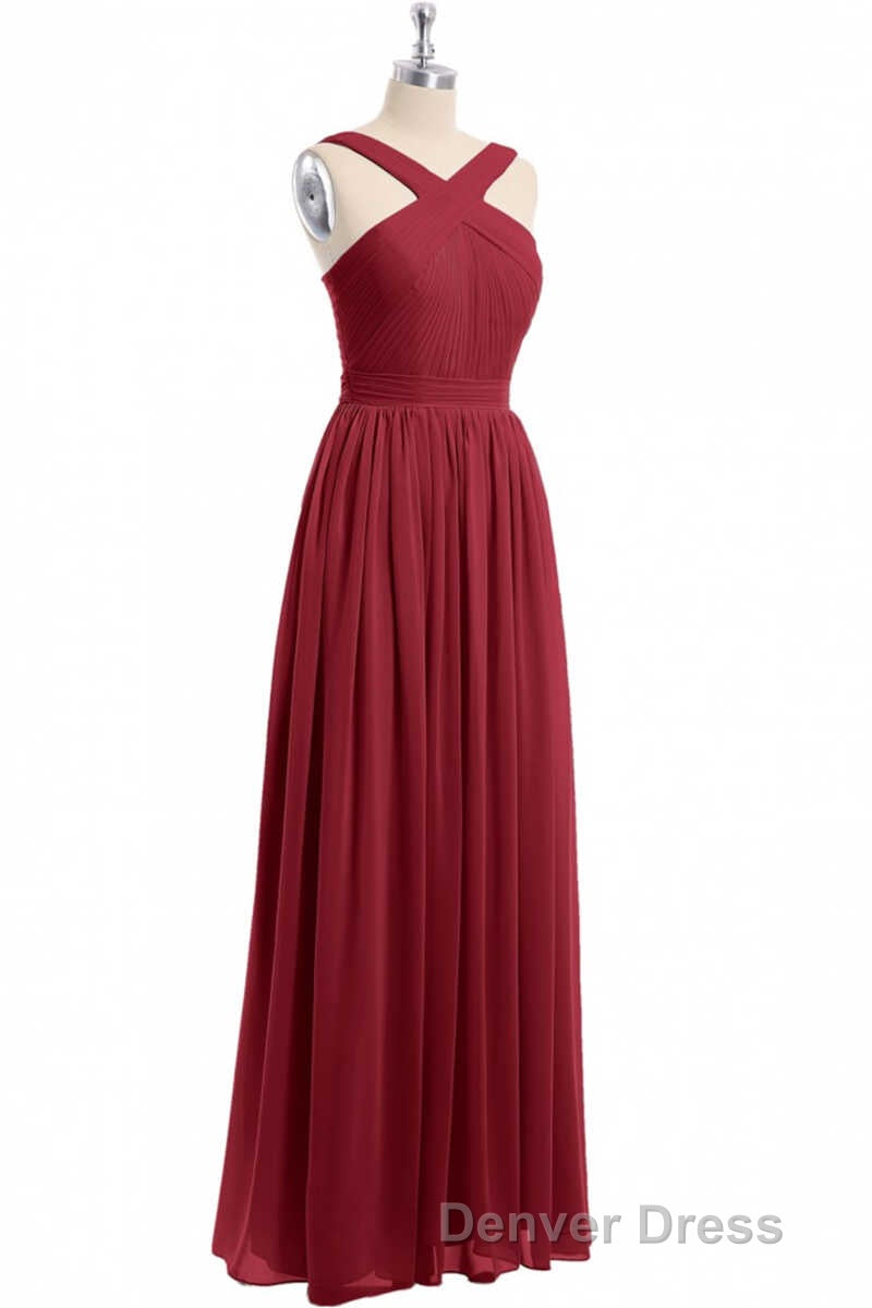 Red Chiffon Cross Front A Line Long Bridesmaid Dresses Secondary image