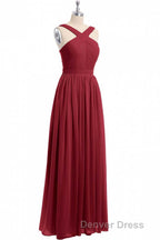Red Chiffon Cross Front A Line Long Bridesmaid Dresses