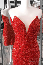 Red Sequin Strapless Short Homecoming Dresses