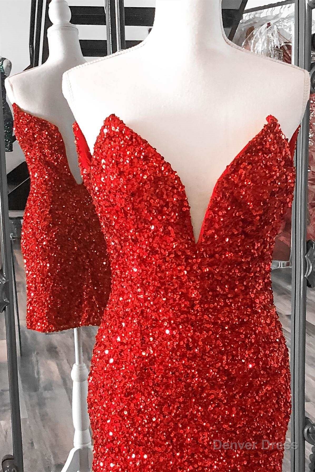 Red Sequin Strapless Short Homecoming Dresses
