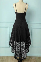 Spaghetti Strap High Low Burgundy Lace Bridesmaid Dresses