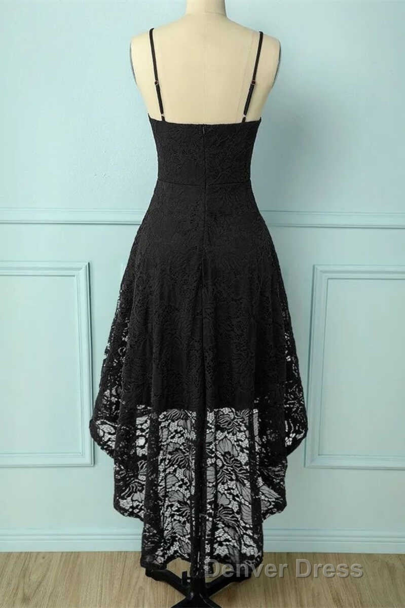 Spaghetti Strap High Low Burgundy Lace Bridesmaid Dresses