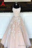 Puffy Spaghetti Straps Prom Dress With Appliques Long Prom Dresses