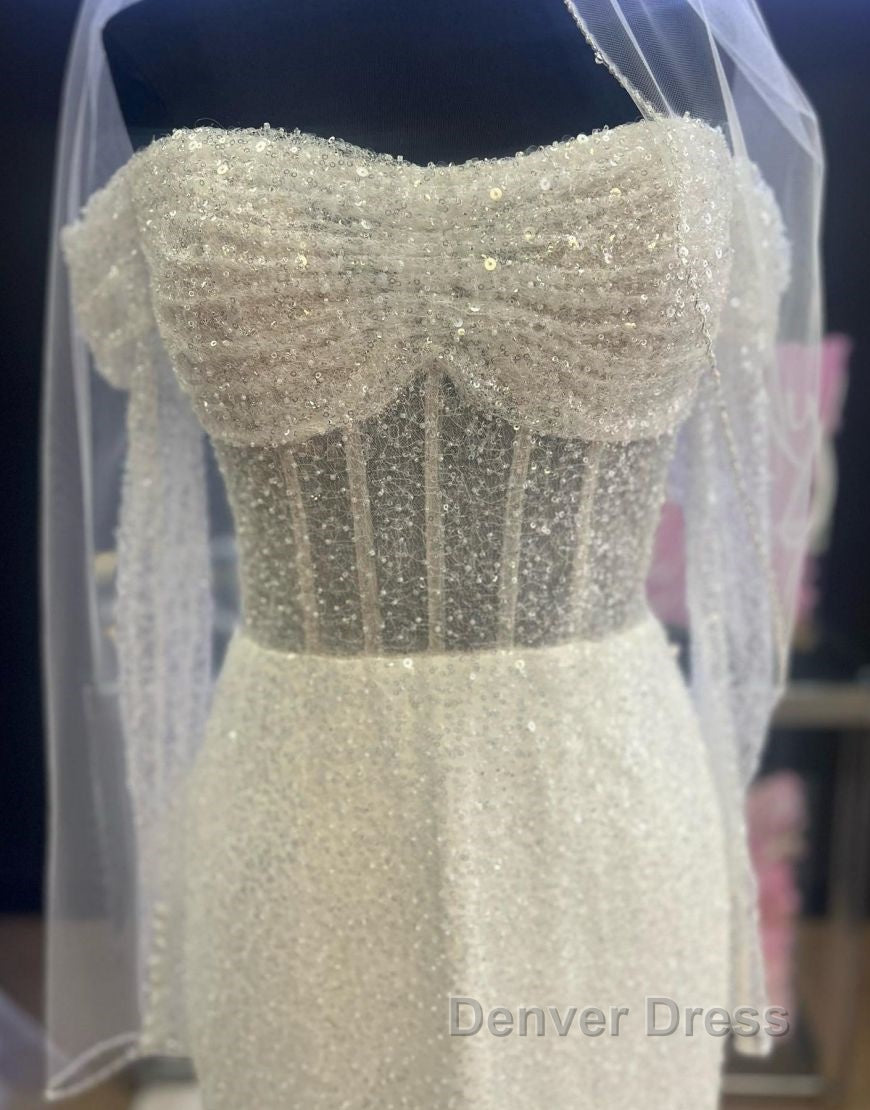Sheath Column Off The Shoulder Wedding Dresses With Sequin