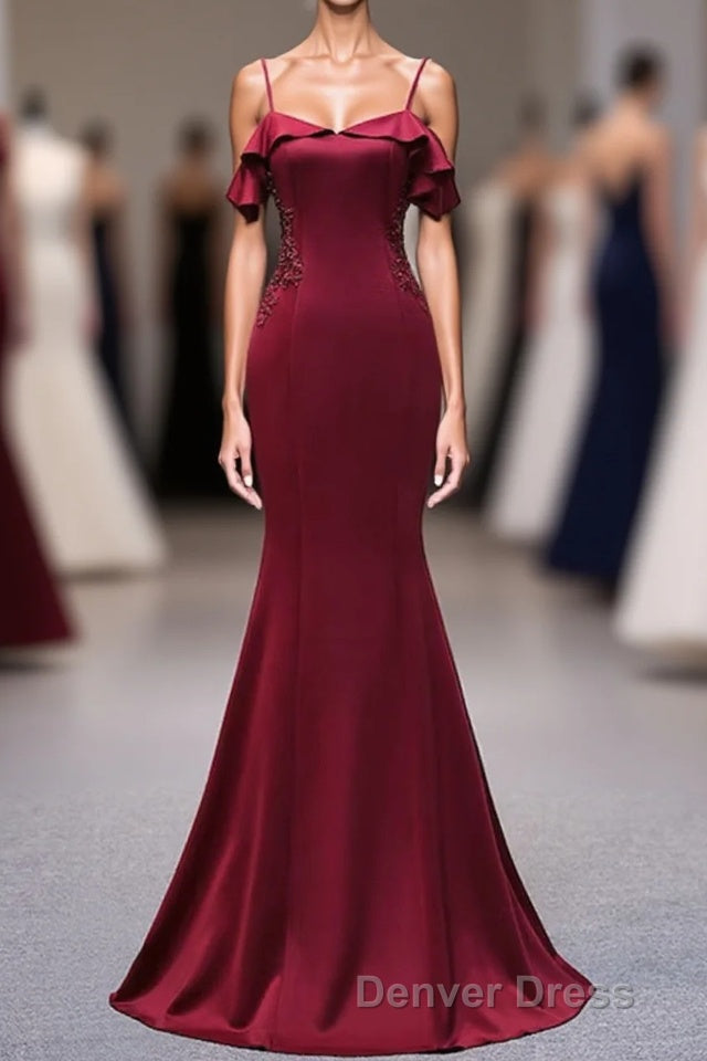 Wine Red Mermaid Sweetheart Straps Long Formal Dresses, Wine Red Prom Dresses Main image